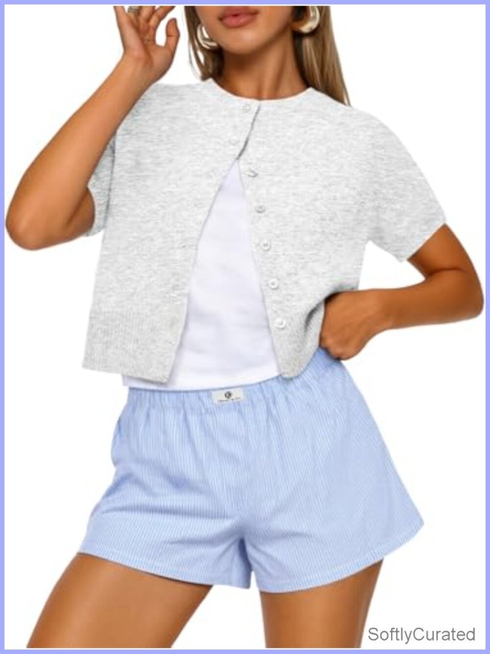 Short Sleeve Cardigan Sweater Cropped Button Front Women's Lightweight